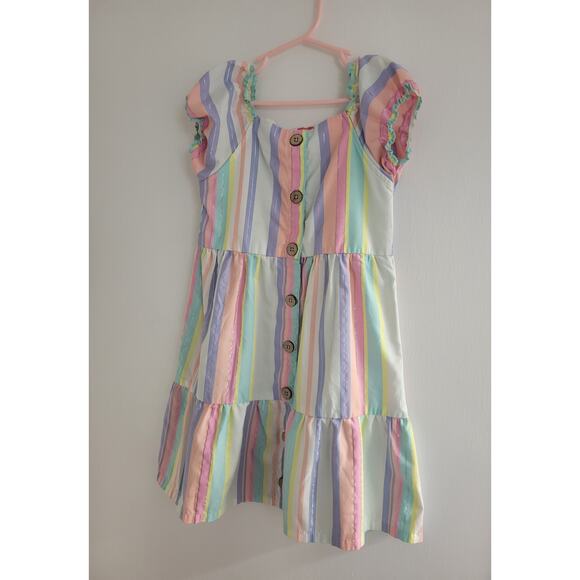 Penelope Mack Rainbow Striped Short Sleeve Button Front Dress Girls Size 6 - Picture 1 of 4
